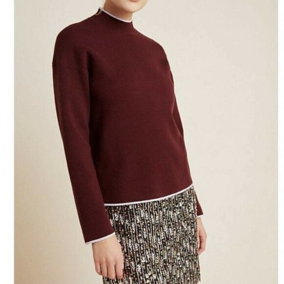 Anthropologie Lizzie Mock Neck Sweater XS | Burgundy Knit Pullover Cozy Fall - Picture 6 of 14